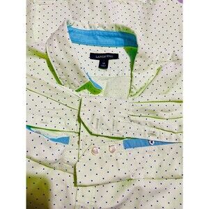 Lands' end button down shirt polka dots lemon green cottage core preppy women 14